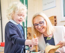 Amanda Burton Smith with Nursery pupil